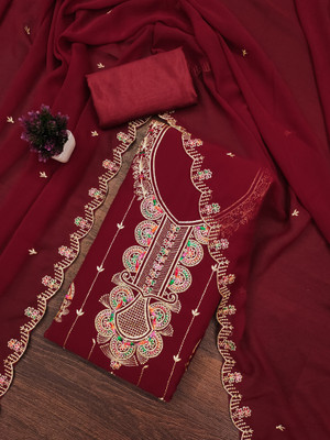 M FASHION Georgette Embroidered Salwar Suit Material