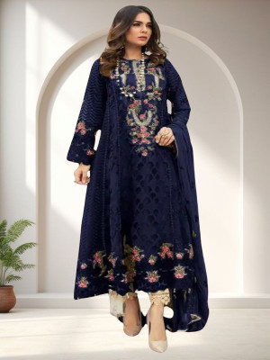 Dealbazaars Corporation Georgette Dyed, Embroidered, Embellished, Self Design Salwar Suit Material