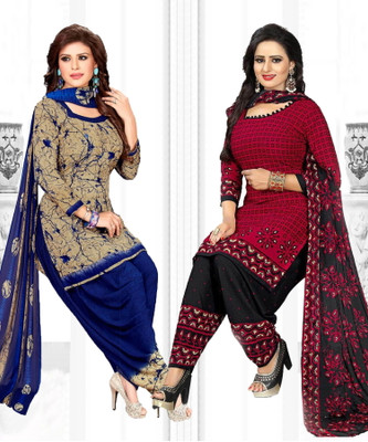 Priyashi Crepe Solid, Printed, Geometric Print Salwar Suit Material