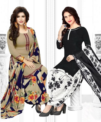YASHIKA Crepe Solid, Printed, Geometric Print Salwar Suit Material
