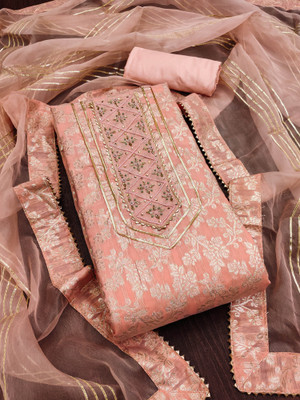 manvaa Silk Blend Embellished Salwar Suit Material