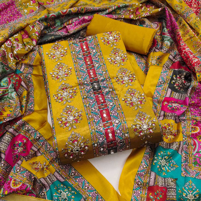 Ankit fashion Silk Blend Printed Salwar Suit Material