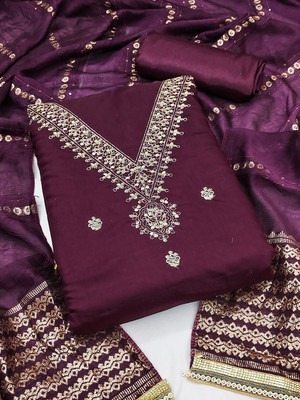 Leeza Store Chanderi Embellished Salwar Suit Material