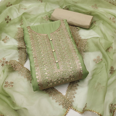 manvaa Silk Blend Embellished Salwar Suit Material