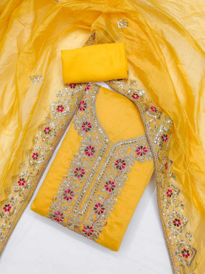 FLAPION CREATION Chanderi Embroidered Salwar Suit Material
