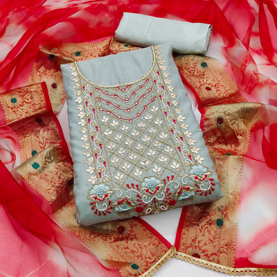Blissta Chanderi Embellished Salwar Suit Material
