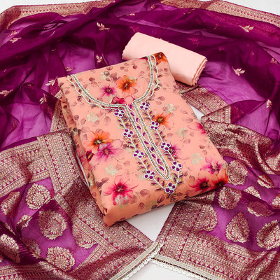 Tasrika Silk Blend Floral Print Salwar Suit Material