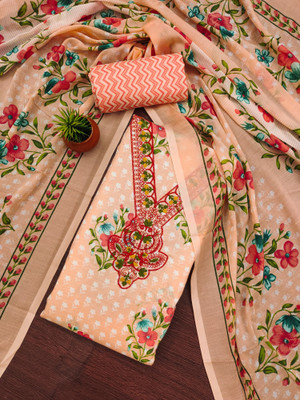 LeeliPeeri Designer Cotton Blend Embroidered, Floral Print Salwar Suit Material