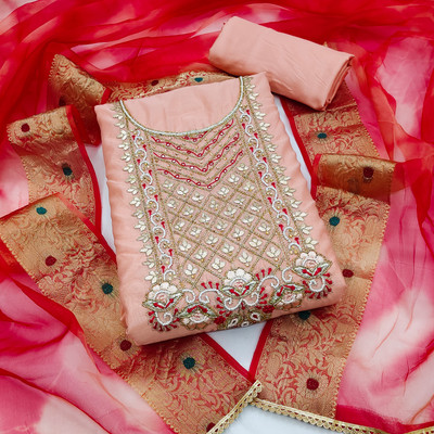 manvaa Chanderi Embroidered Salwar Suit Material