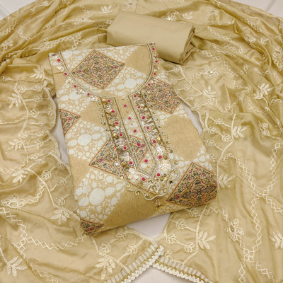 manvaa Cotton Blend Embroidered Salwar Suit Material