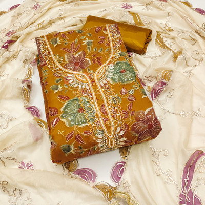 HERE&NOW Viscose Rayon Embellished Salwar Suit Material