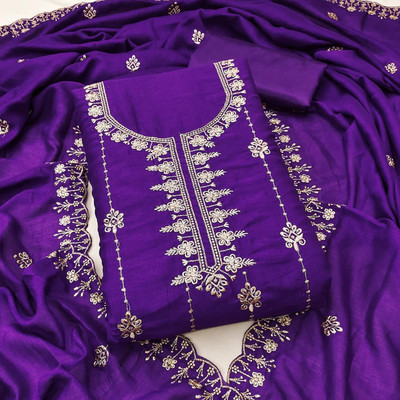NIDHI'S FASHION Silk Blend Embroidered Salwar Suit Material