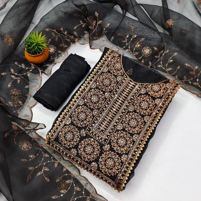 FREYLU Organza Embroidered Salwar Suit Material