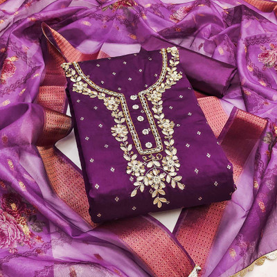 Peachmode Pure Silk Embroidered Salwar Suit Material