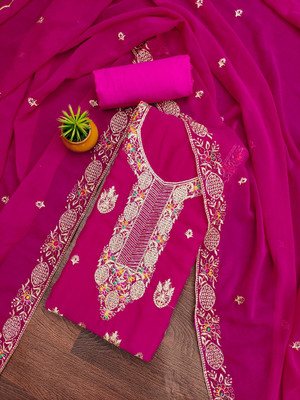 PANZORA Georgette Embroidered Salwar Suit Material