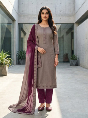 SANGANEE FASHION Cotton Blend Embroidered Kurta & Churidar Material