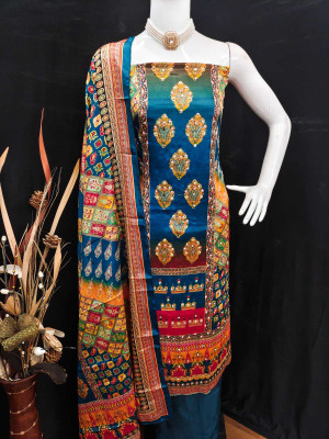 Ankit fashion Silk Blend Printed Salwar Suit Material