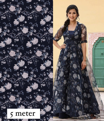 FluteFashion Georgette Printed Gown/Anarkali Kurta & Bottom Material