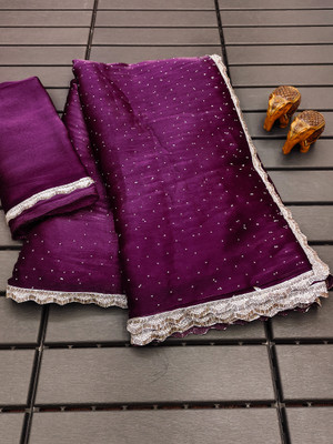 ZOYAL ENTERPRISE Solid/Plain Bollywood Brasso Saree(Purple)