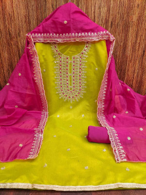 FREYLU Chanderi Embroidered Salwar Suit Material