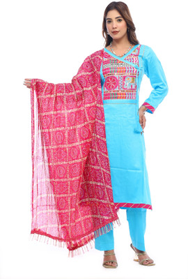 Poorrnsnayyar Cotton Blend Embroidered Kurta & Churidar Material