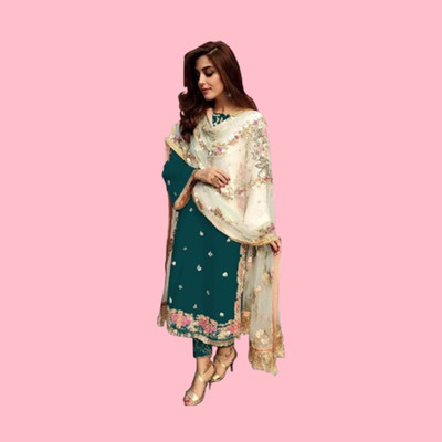 HRMFAB Georgette Embroidered Kurta & Sharara Fabric