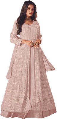 KAPANKU Georgette Embroidered Gown/Anarkali Kurta & Bottom Material