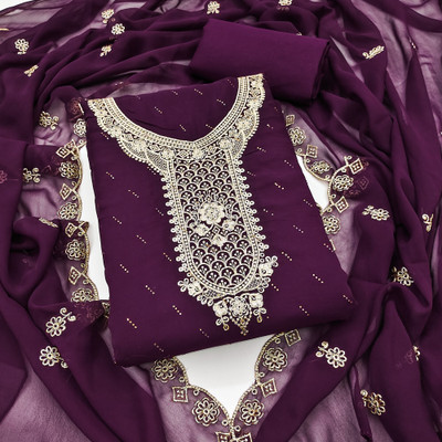 PANZORA Georgette Embellished Salwar Suit Material