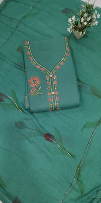 Rudra Cotton Blend Embroidered, Floral Print Salwar Suit Material