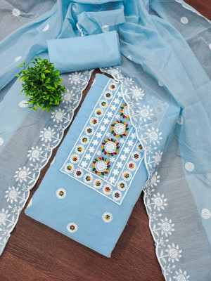 ShopGlobal Cotton Blend Embroidered Salwar Suit Material