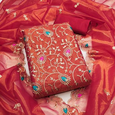 NEGRONISTAR Organza Embroidered Salwar Suit Material