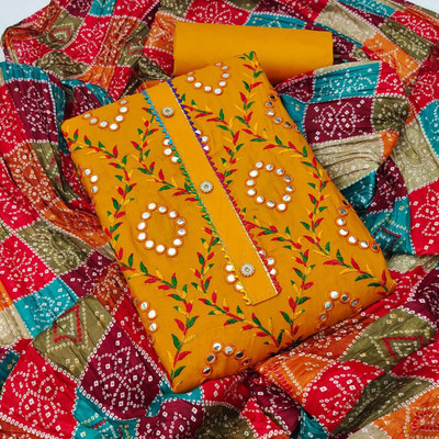 manvaa Cotton Blend Embroidered Salwar Suit Material