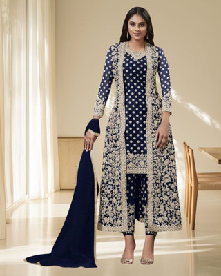 Dealbazaars Corporation Net/Lace Dyed, Embroidered, Embellished, Self Design Kurta with Jacket & Bottom Material