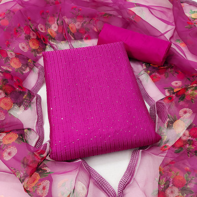 HERE&NOW Cotton Blend Embellished Salwar Suit Material