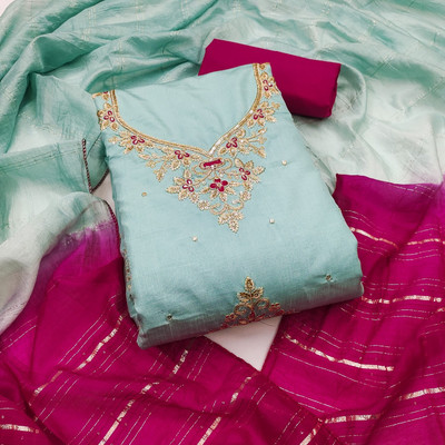 PANZORA Silk Blend Embroidered Salwar Suit Material