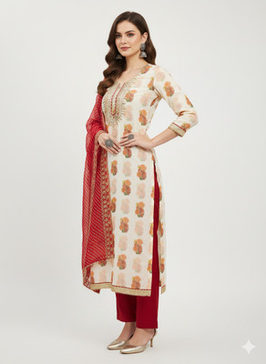 RAJWADI FASHION Cotton Blend Embroidered Kurta & Palazzo Material