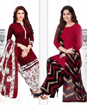 THIRA Crepe Solid, Floral Print, Printed, Geometric Print Salwar Suit Material