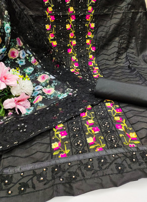 shankhpushpi Cotton Blend Embroidered, Printed Salwar Suit Material