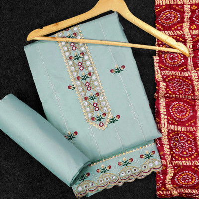 BR Designer Pure Cotton Embroidered Kurta & Churidar Material