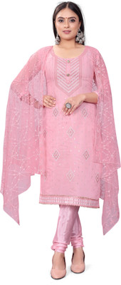 HERE&NOW Chanderi Embroidered Salwar Suit Material