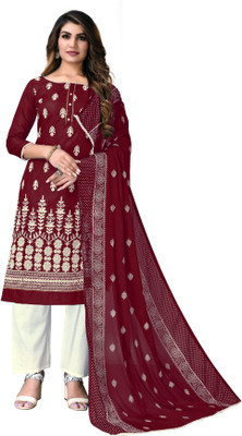 manvaa Cotton Blend Embroidered Salwar Suit Material