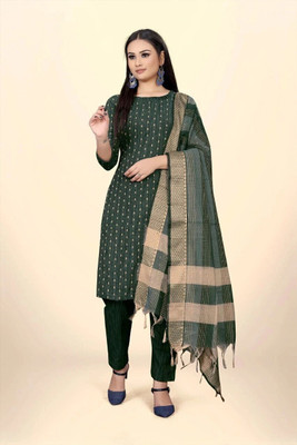 RUDRAA FAB Cotton Blend Embroidered Salwar Suit Material