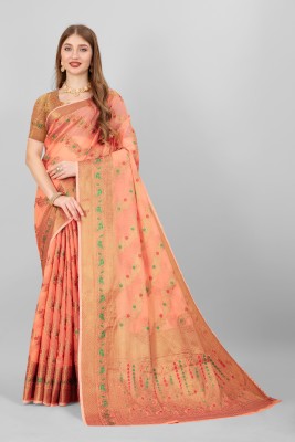 het designer studio Woven Banarasi Jacquard, Art Silk Saree(Orange)