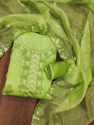 FREYLU Organza Embroidered Salwar Suit Material