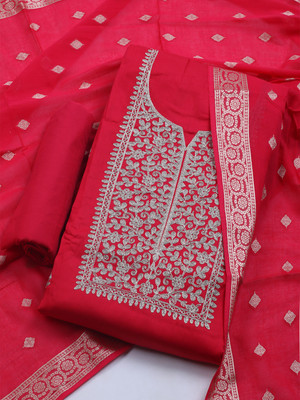 Meena Bazaar Cotton Blend Embroidered Salwar Suit Material