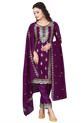 ZONFAB Georgette Embroidered Kurta & Patiyala Material