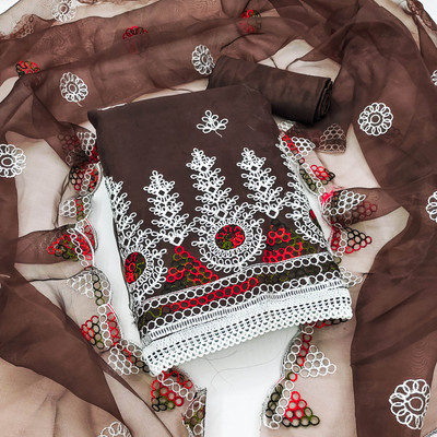 HERE&NOW Organza Embroidered Salwar Suit Material