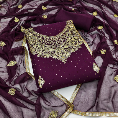 TRYSTON Georgette Embroidered Salwar Suit Material