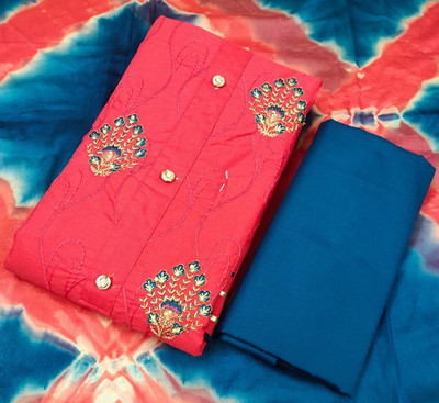 S Creation Cotton Blend Dyed, Solid, Embroidered Kurta & Churidar Material