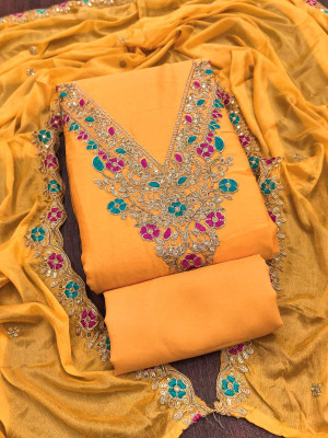 RUDRAA FAB Silk Blend Embroidered Salwar Suit Material